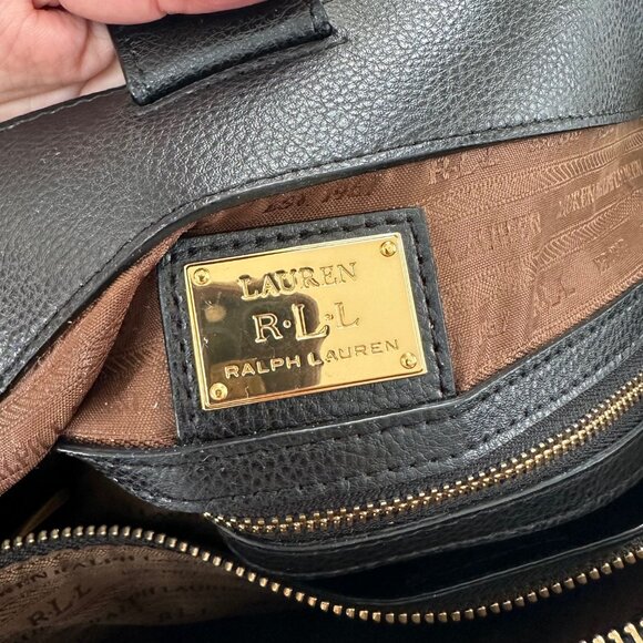 Lauren Ralph Lauren Black Leather Newbury Double Zip Satchel - Picture 3 of 15